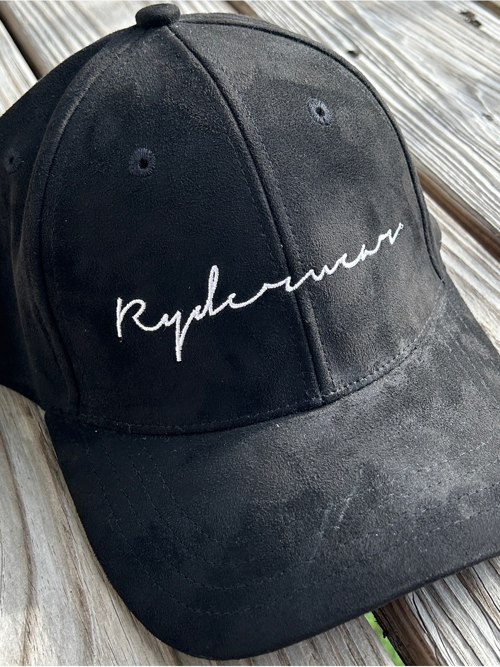 Ryderwear Black Suede Script Logo Baseball Cap Adjustable